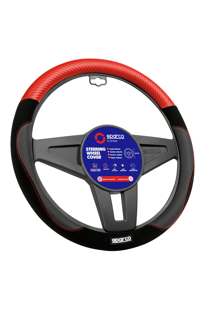 Sparco Lenkradbezug S122 Rot und Schwarz in Wildleder + PVC, S122 ROT
