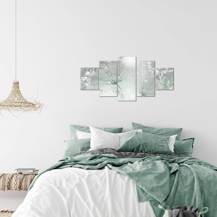 Runa Art Wandbilder Blumen Pusteblume 5 Teilig Bild auf Vlies Leinwand Deko Wohnzimmer Natur Grün Gr
