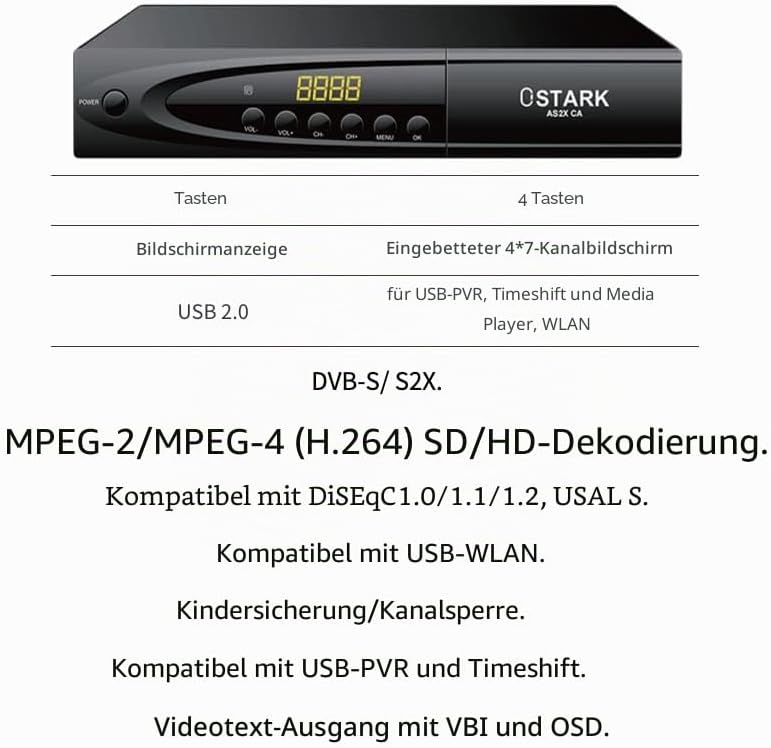Ostark AS2X CA Digitaler Satellitenreceiver FTA DVB S2 S S2X DVBS2 HDMI FHD 1080P FTA H265 USB WiFi