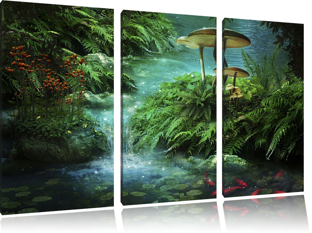 Pixxprint magischer Märchenwald als Leinwandbild - Grösse: 3-Teilig (120x80cm) - Wandbild - Kunstdru