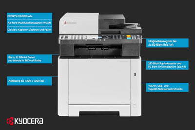 Kyocera Ecosys MA2100cwfx Farblaserdrucker Multifunktionsgerät WLAN. Drucker Scanner Kopierer, Faxge