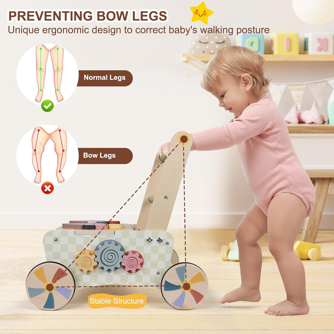Holzwalker für Babys, Montessori-Spielzeug, Küchenwalker zum Schieben und Ziehen, Lernaktivitäten, B