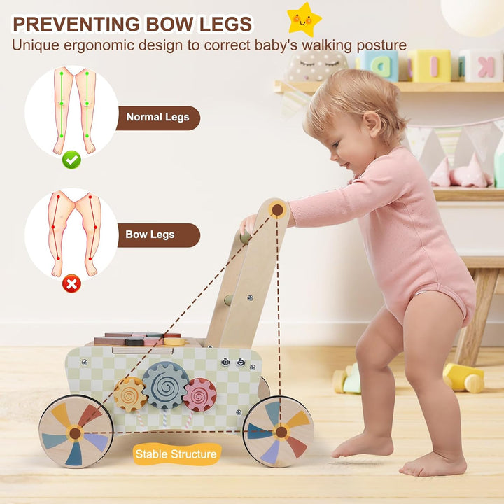 Holzwalker für Babys, Montessori-Spielzeug, Küchenwalker zum Schieben und Ziehen, Lernaktivitäten, B