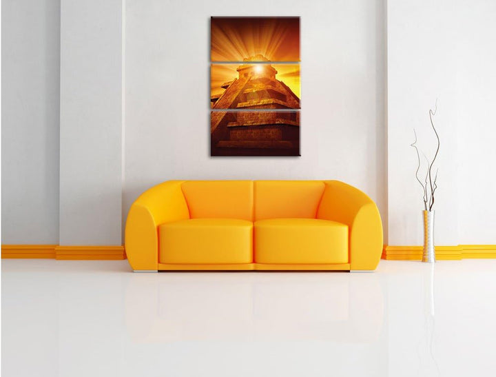 Pixxprint Maya Pyramide Tempelanlage als Leinwandbild/Grösse: 3 Teilig (120x80) cm/Wandbild/Kunstdru