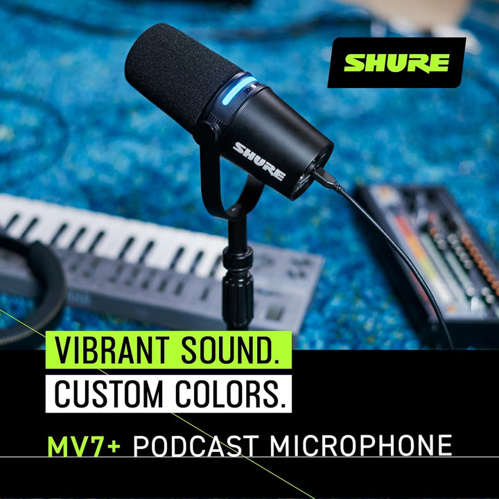 Shure MV7+ Podcast Mikrofon-Verbessertes Audio, LED-Touchpanel, USB-C- und XLR-Ausgänge, Auto-Level-