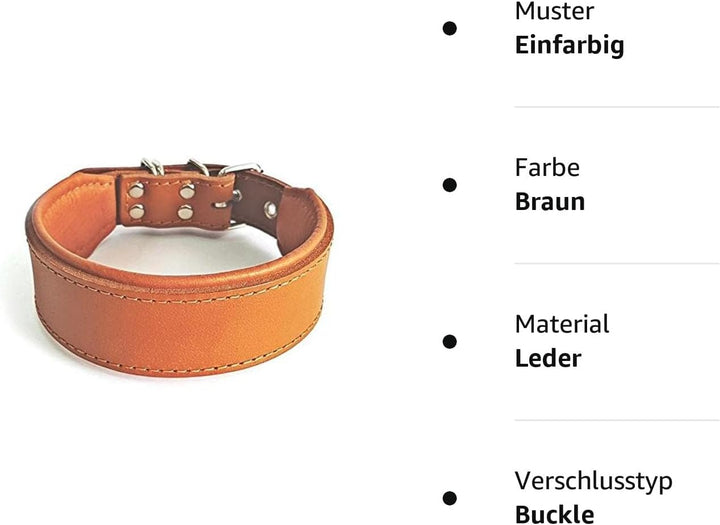 Bestia™ "Classic Echtleder Hundehalsband. 100% Leder. Weich gepolstert. TOP Qualität! XL- Halsumfang