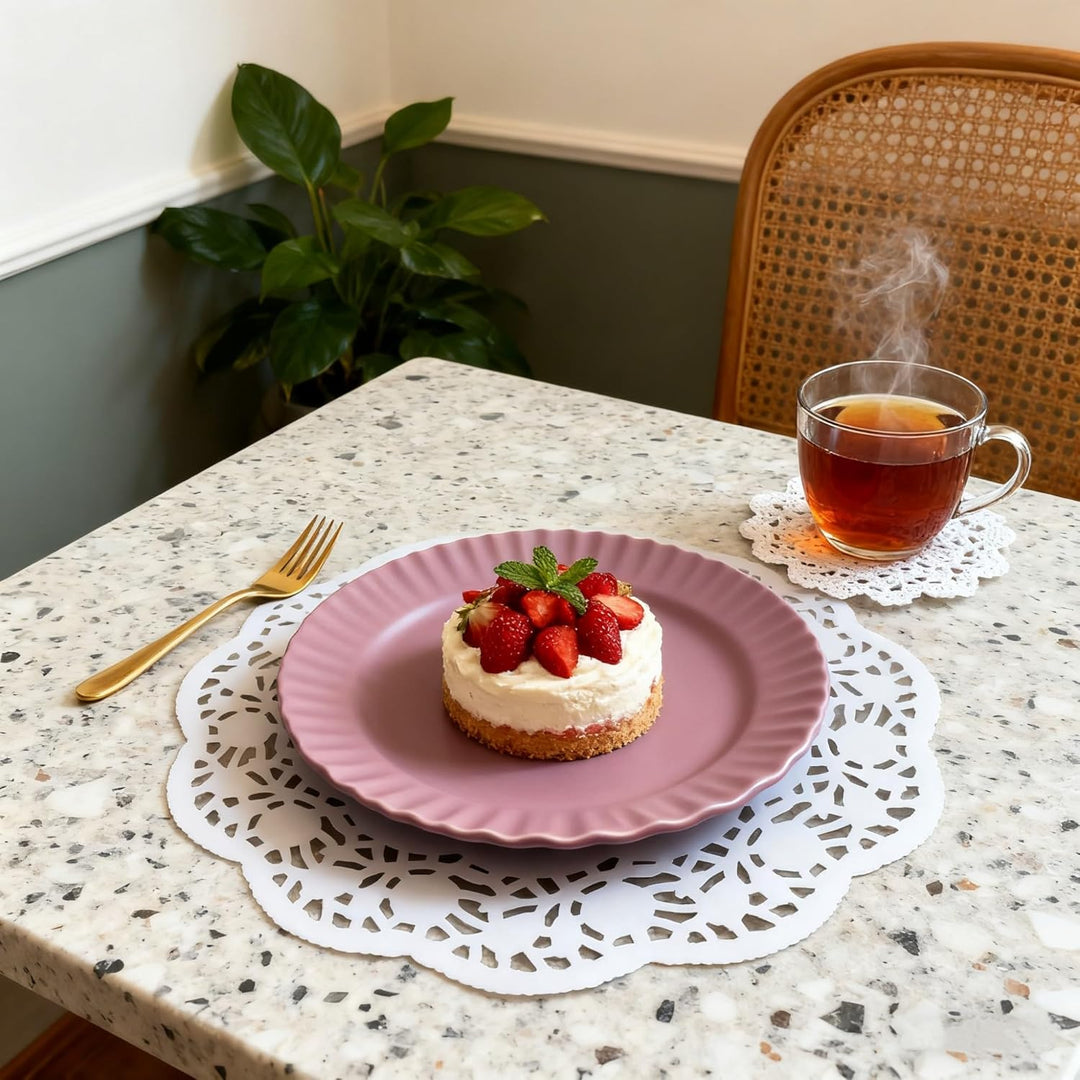 LJY Runde Papierdeckchen mit weisser Spitze, für Kuchen, Verpackung, Hochzeit, Geschirr, Dekoration,