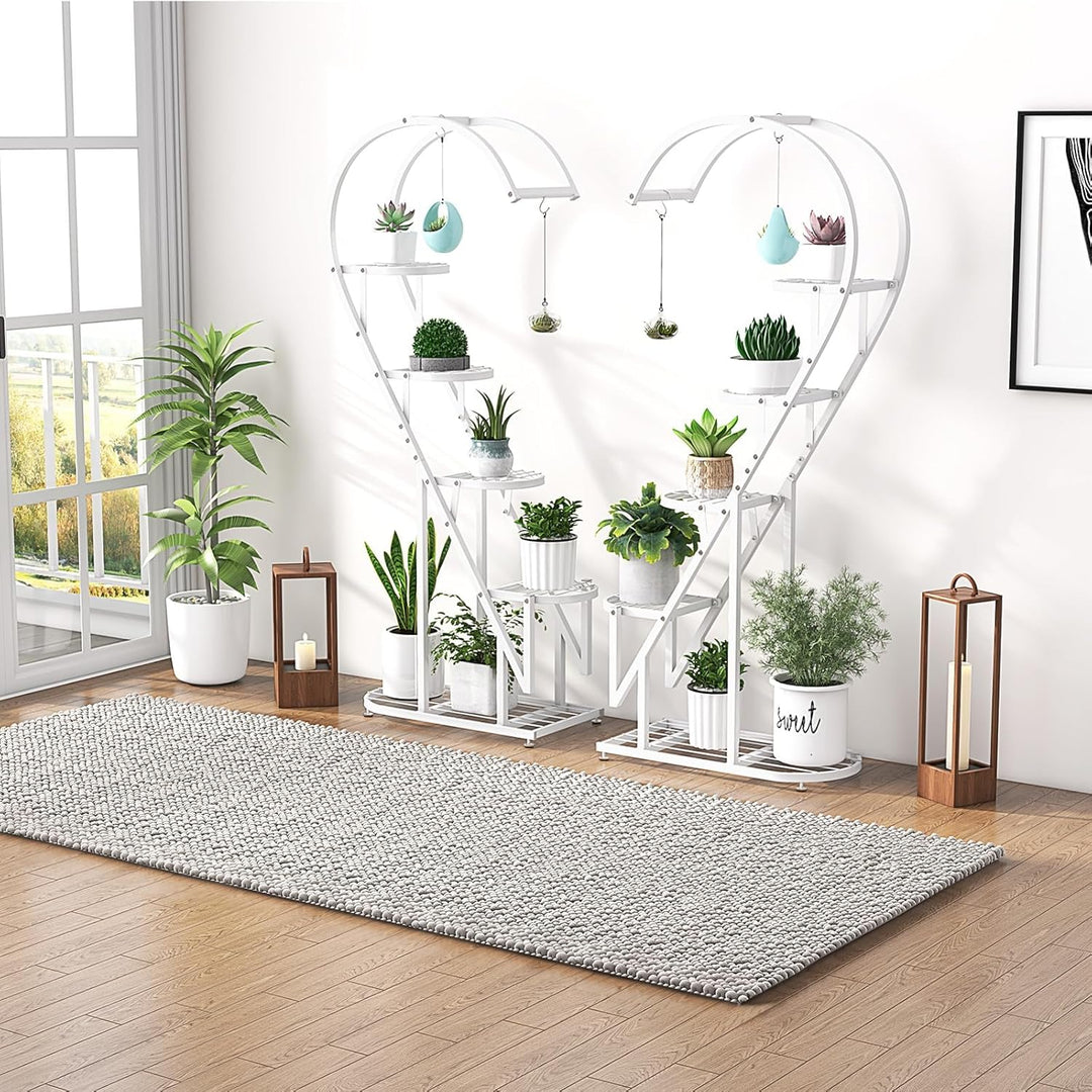 RELAX4LIFE 5-stufiger Pflanzenständer Metall, Blumentreppe Herzförmig, Pflanzenregal mit 4 Haken, Bl