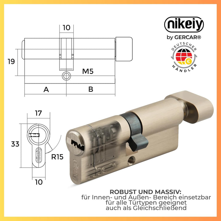 GERCAR Pro+ 4er Set Knaufzylinder gleichschliessend 45/45 - N+G Schliesszylinder mit Knauf - Zylinde