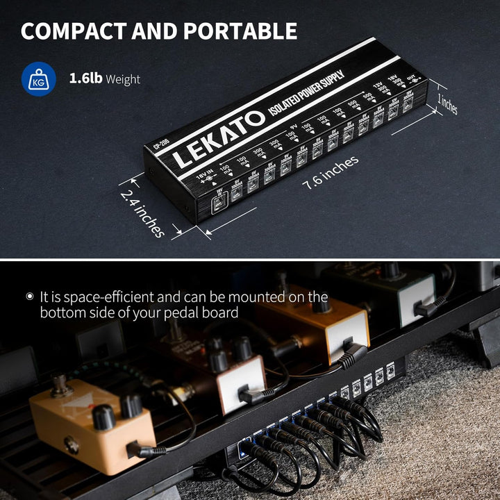 LEKATO Gitarre Pedal Netzteil, 12 Isolierte Ausgang für 9V/12V/18V, Effektpedal-Netzteil mit Kurzsch