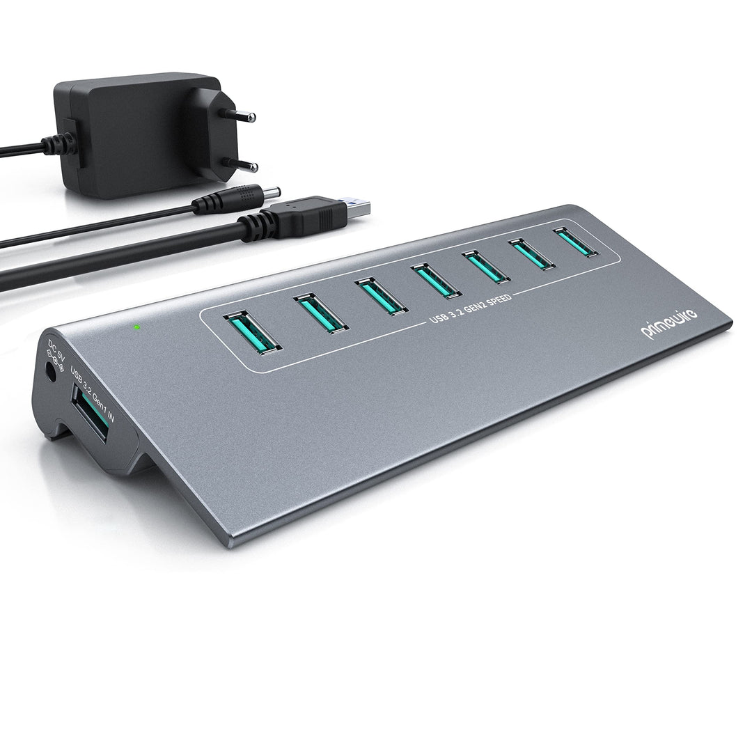 CSL - USB 3.2 Gen2 Hub - 7 Port Verteiler aktiv - 10 Gbit/s – Aktiver Betrieb – mit Netzteil – Metal