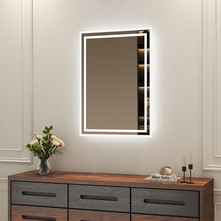 Boromal Badspiegel mit Beleuchtung 60x40cm Wandschalter Badezimmerspiegel Horizontal/Vertikal 6500K