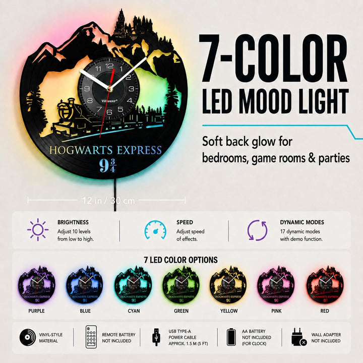 Viiluuxr Led Wanduhr Vintage Vinyl Schallplatte Wanduhren Hogwarts Express Nachtlicht Wanduhren 7 Fa