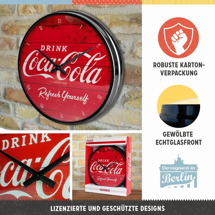 Nostalgic-Art Retro Wanduhr, Ø 31 cm, Coca-Cola – Logo Red Refresh Yourself – Geschenk-Idee für Coke