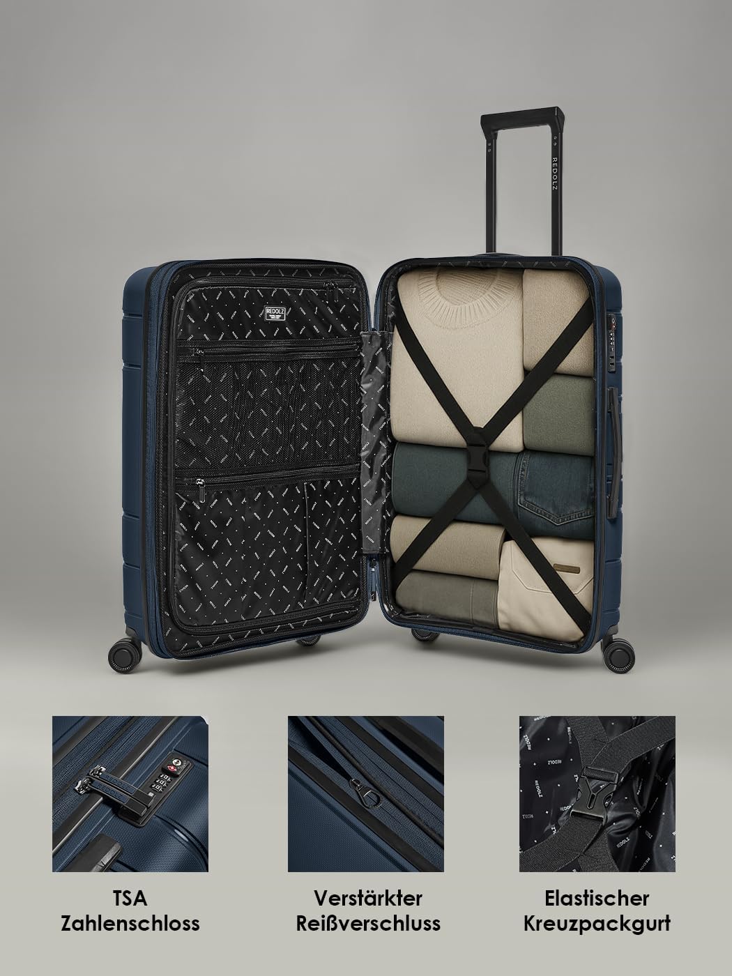 REDOLZ Hartschalen Check-in Koffer | Mittelgrosser M Trolley 46 x 28 x 66 cm mit Dehnfalte aus hochw