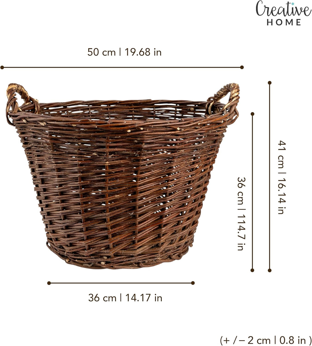Creative Home Weidenkorb mit Zwei Henkel | Gross ø 50 cm | Perfekt für Geschenkkorb Kaminkorb Brennh