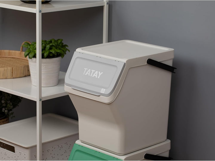TATAY Mülltrennsystem Easy Waste 20L | 4er Set Recycling Behälter | Modular und Stapelbar | Deckel m