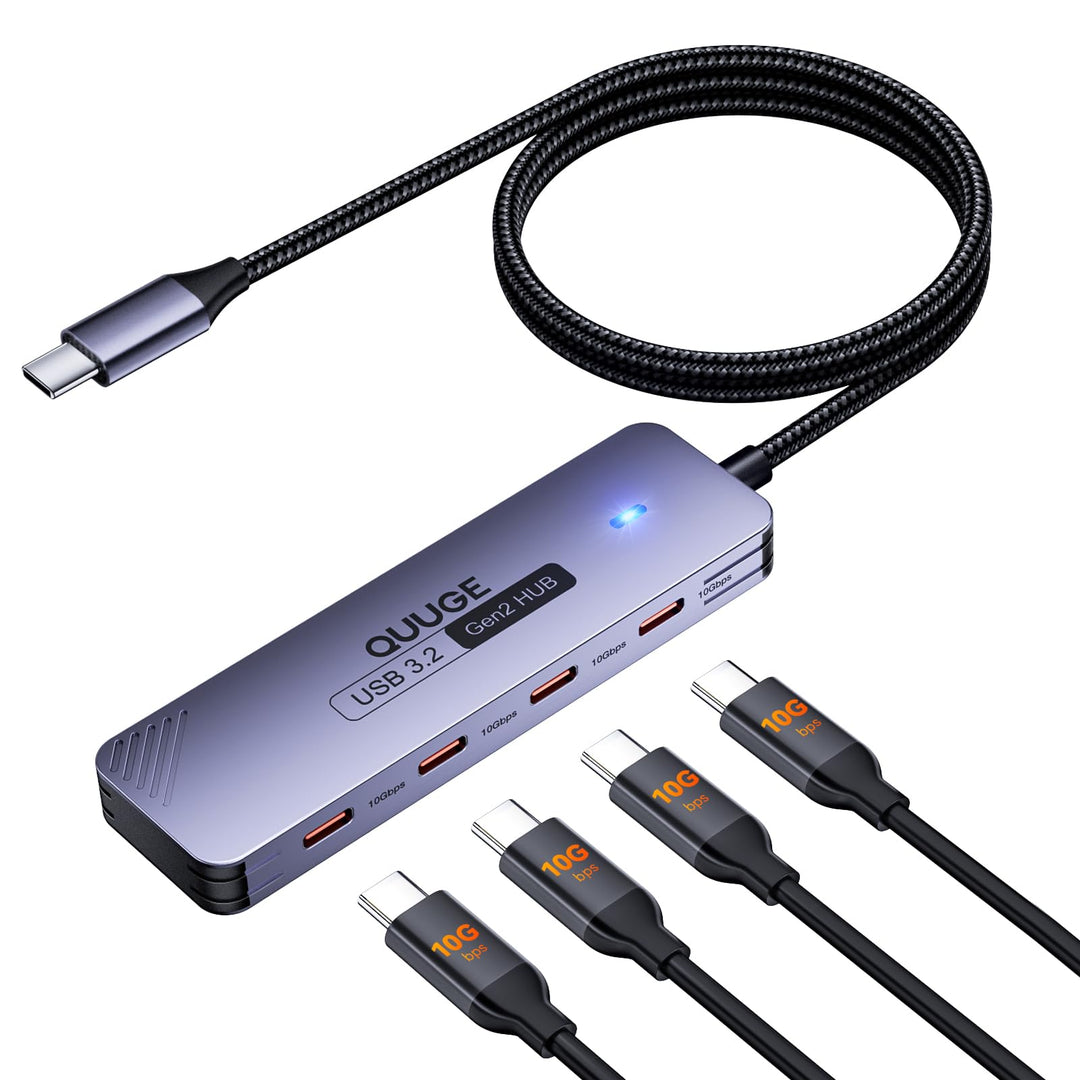 USB C 3.2 Hub 10Gbps, QUUGE 4-in-1 Adapter mit 4 USB C 3.2 Ports, Aluminium Multiport Splitter mit 1