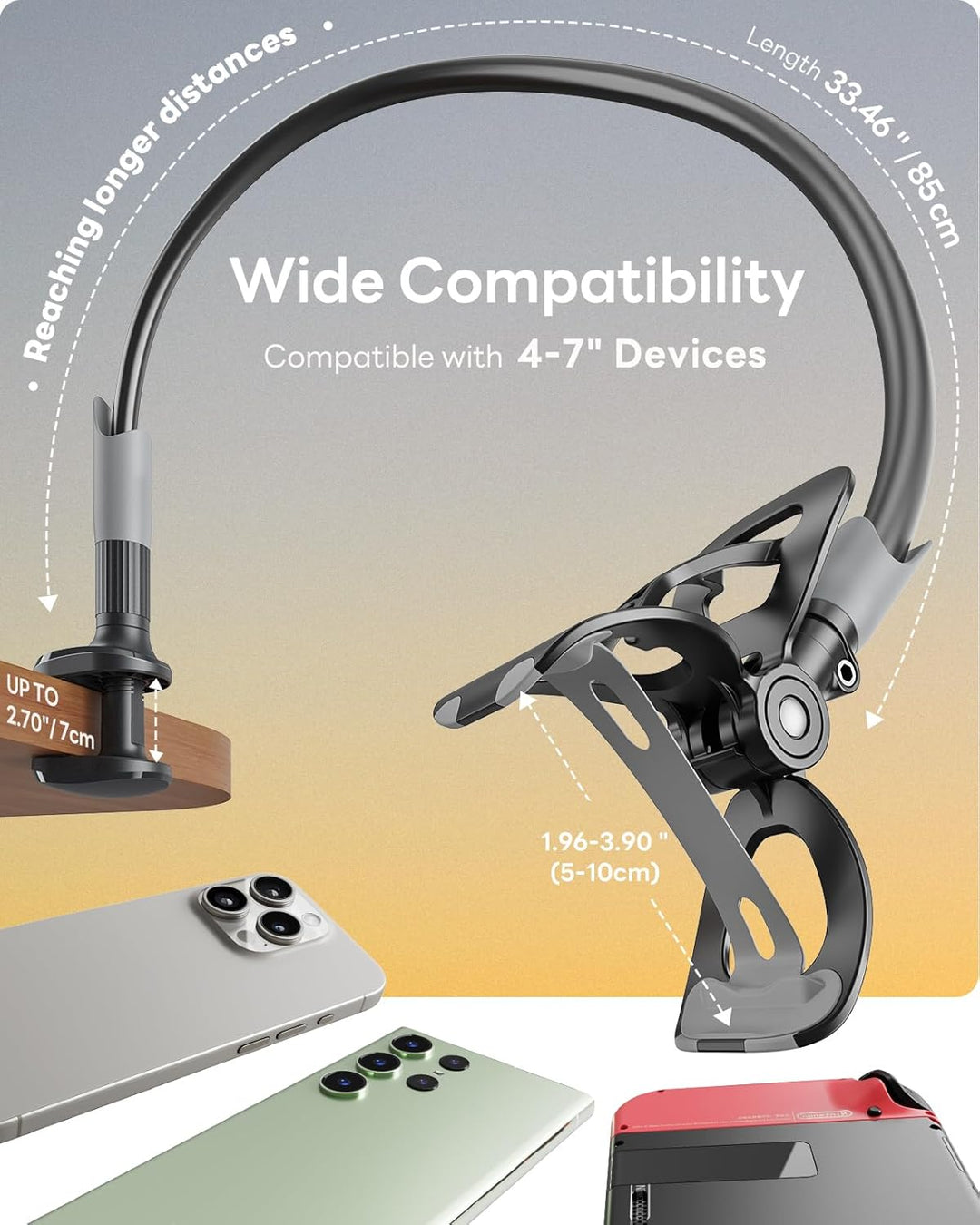 SAIJI Handy Halter für Bett, Schwanenhals Handy Halterung Braun, Braun