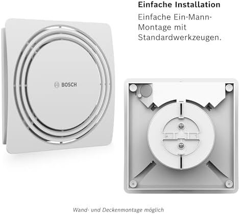 Bosch Leiser Badlüfter 1900 DH W100 - Für die Belüftung in Badezimmer und Toilette, gegen Feuchtigke