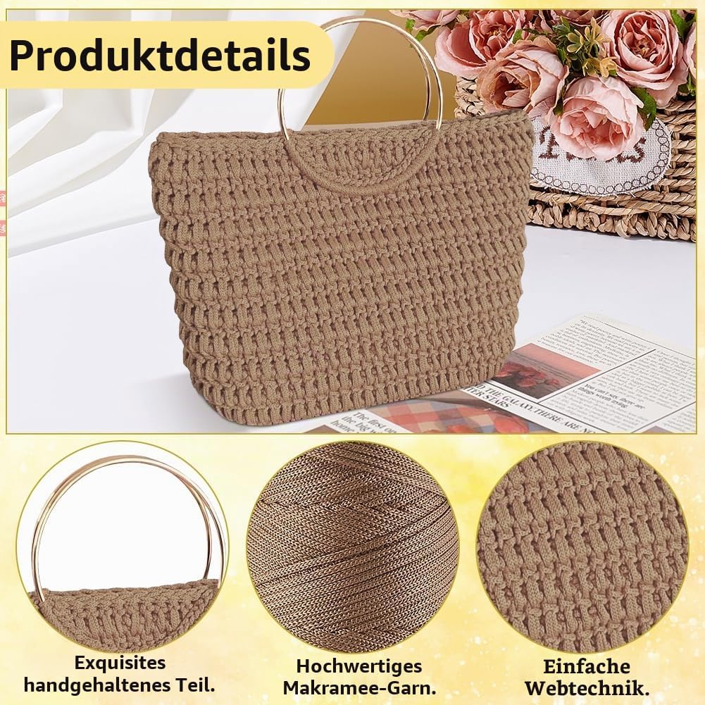 INFUNLY DIY Häkeltaschen Set Für Anfänger Hellkhaki Häkelset Für Tragetaschen Mit Video Tutorials Hä