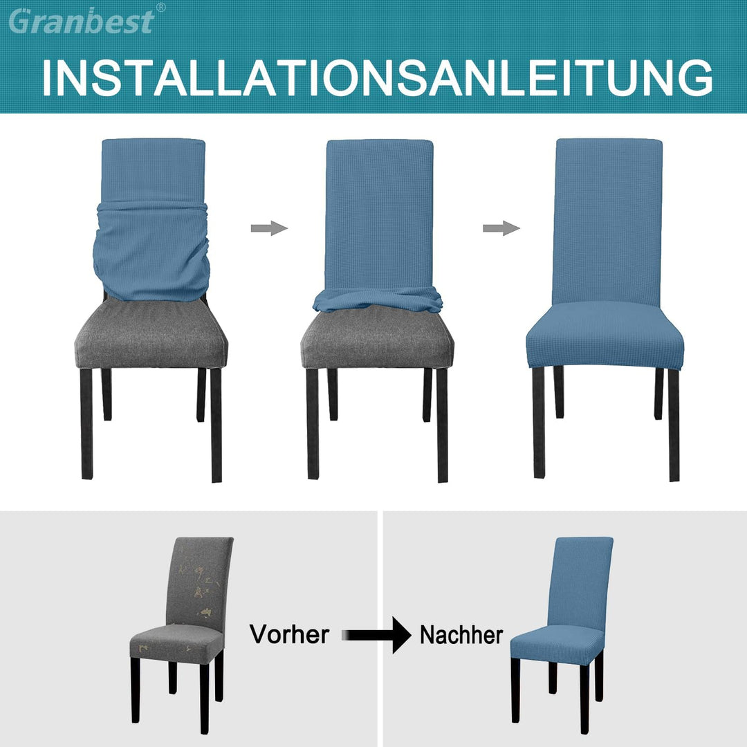 Granbest Premium Wasserdicht Esszimmerstuhl Abdeckungen Satz Von 6, Elastische Hohe Zurück Stuhlhuss