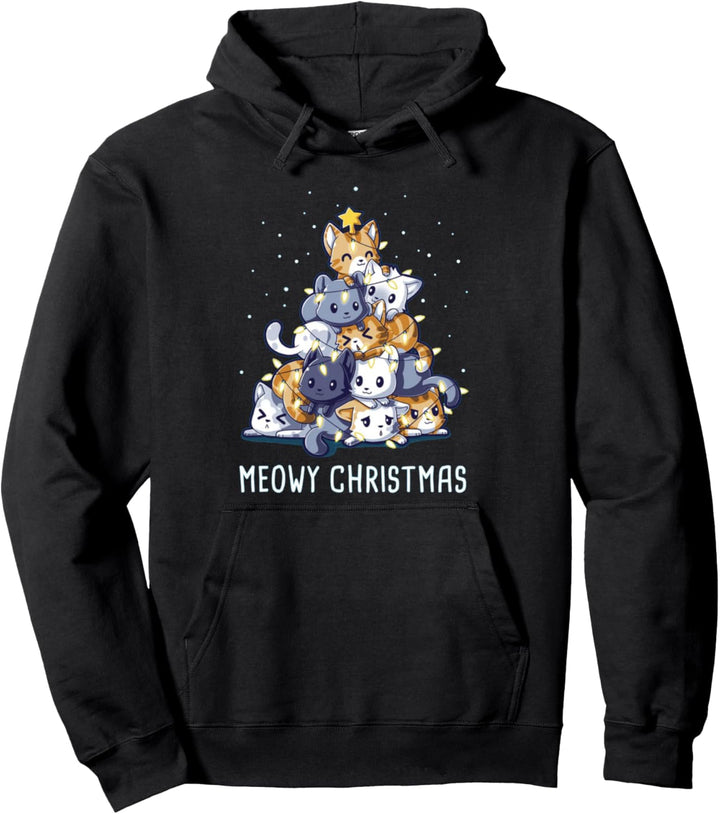 Cats Christmas Tree Meow Kitten Kitty Tree Lights Star Xmas Pullover Hoodie