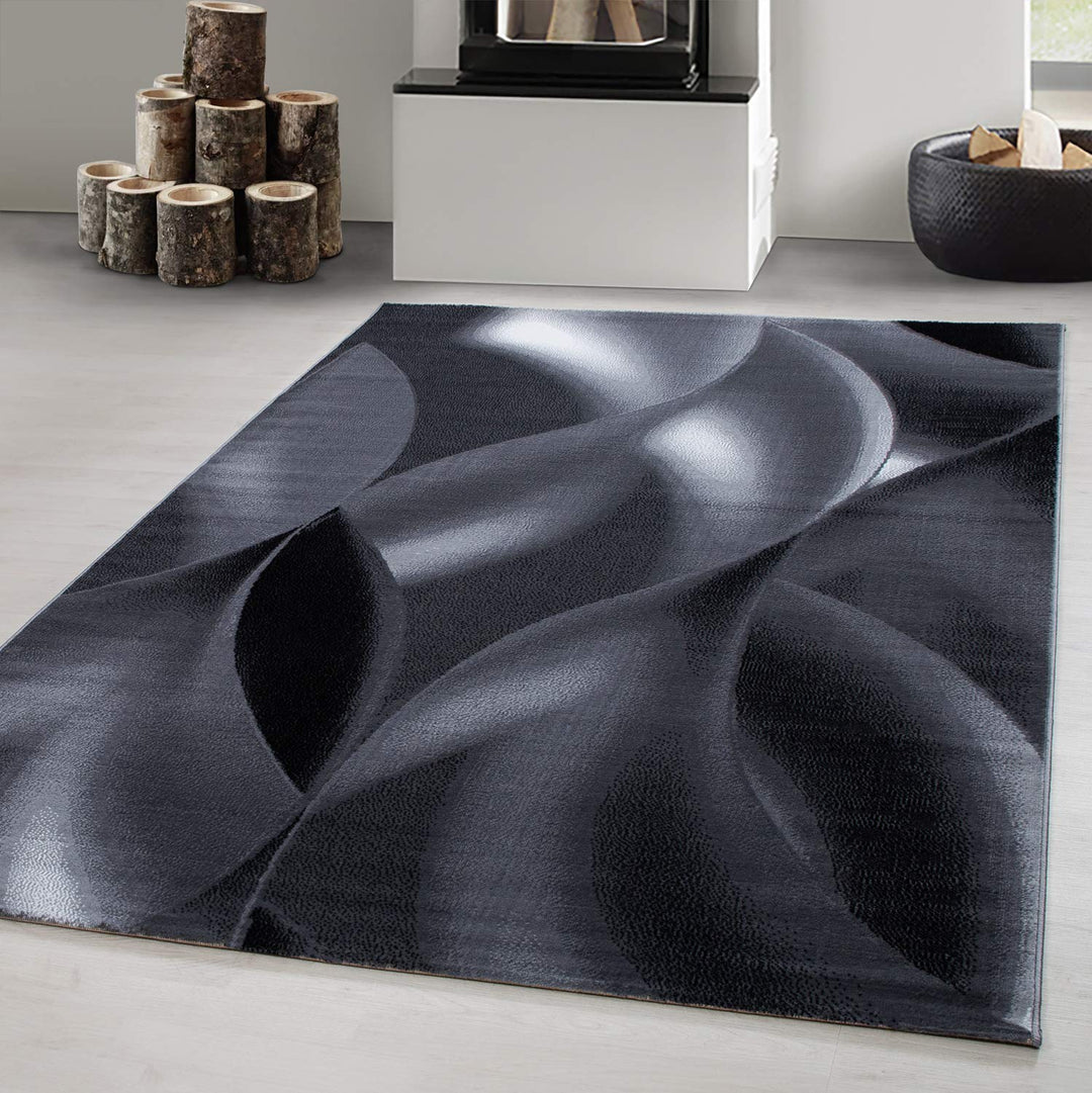 Carpetsale24 Teppich Wohnzimmer Abstrakten Wellen Mustern Schwarz Meliert 240 x 340 cm - Kurzflor Te