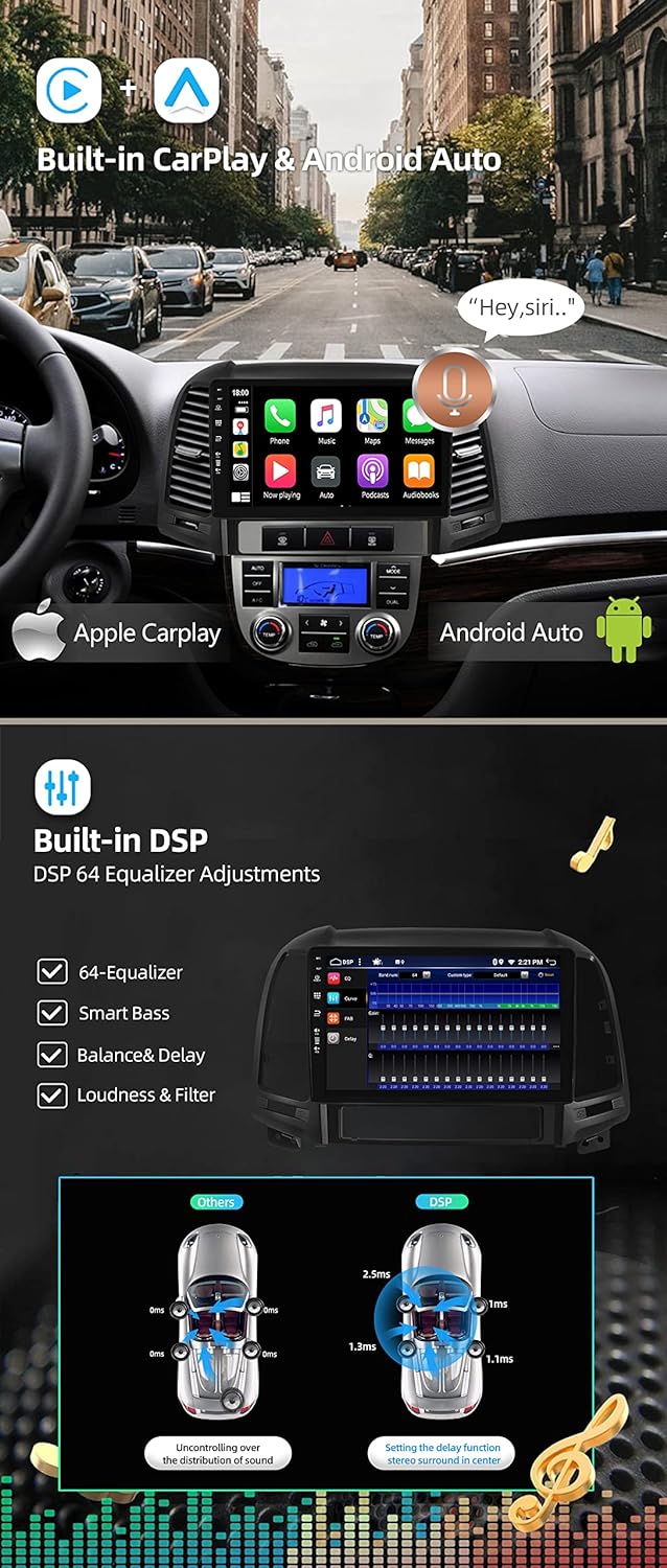 JOYX Android 10 Autoradio Passt für Hyundai Santa FE (2006-2012) - 4G+64G - Eingebaut DSP/Carplay/An