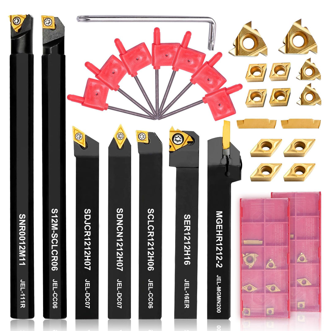 Drehwerkzeughalter Set 12mm, Inhalt 7 Stk.12mm Schaft-Bohrstangenhalter,14 Stk. Hartmetall-Wendeschn