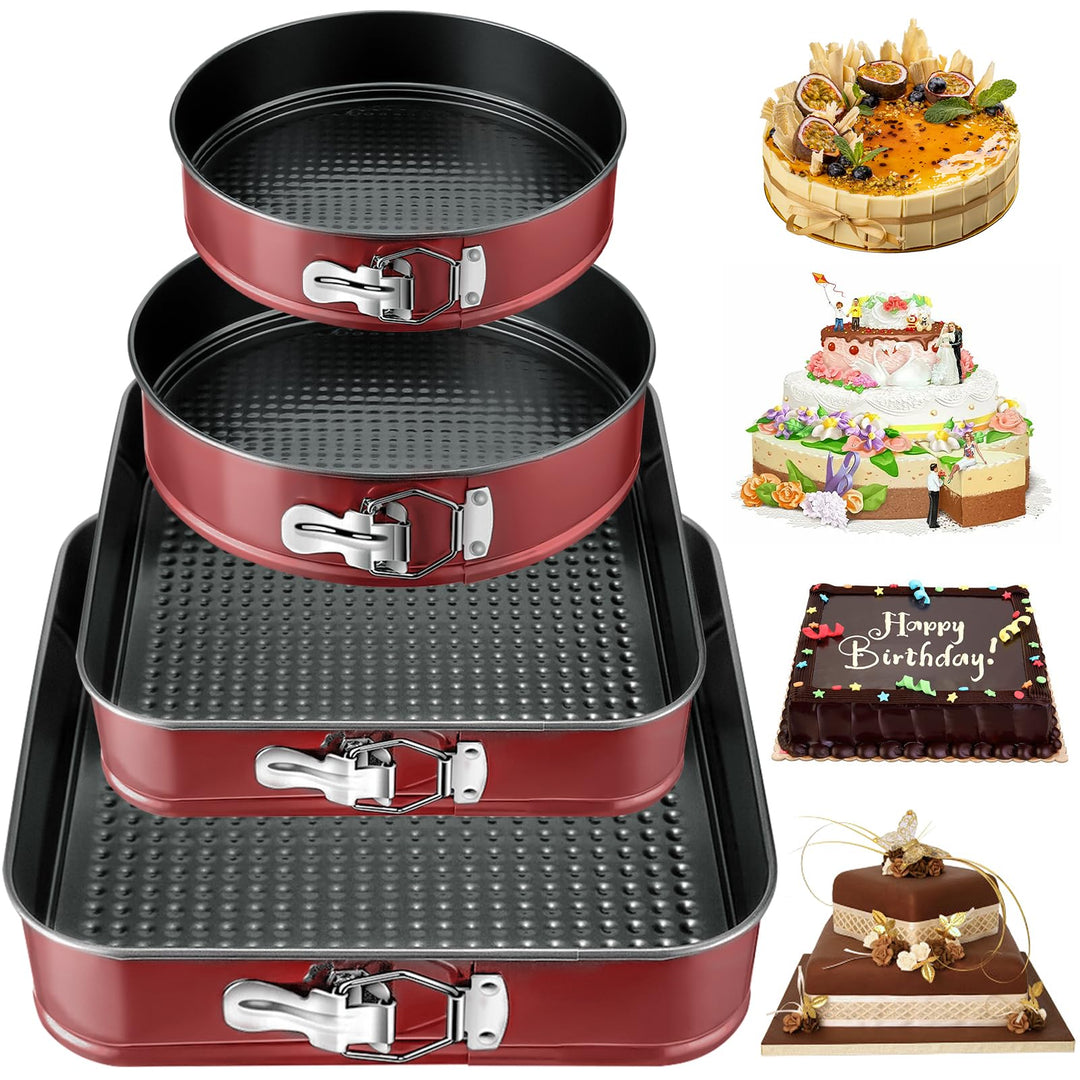 FAMKEEP Springform Kuchenform Set 4 Stück Kuchenformen,Abnehmbarer Flachboden,Auslaufsicher Antihaft