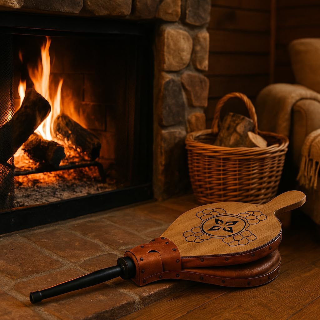 Space Home - Blasebalg für Kamin und Grill - Grillgebläse - Natürliches Holz - 43 cm