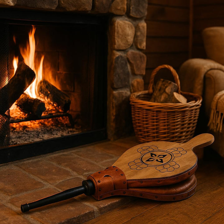 Space Home - Blasebalg für Kamin und Grill - Grillgebläse - Natürliches Holz - 43 cm
