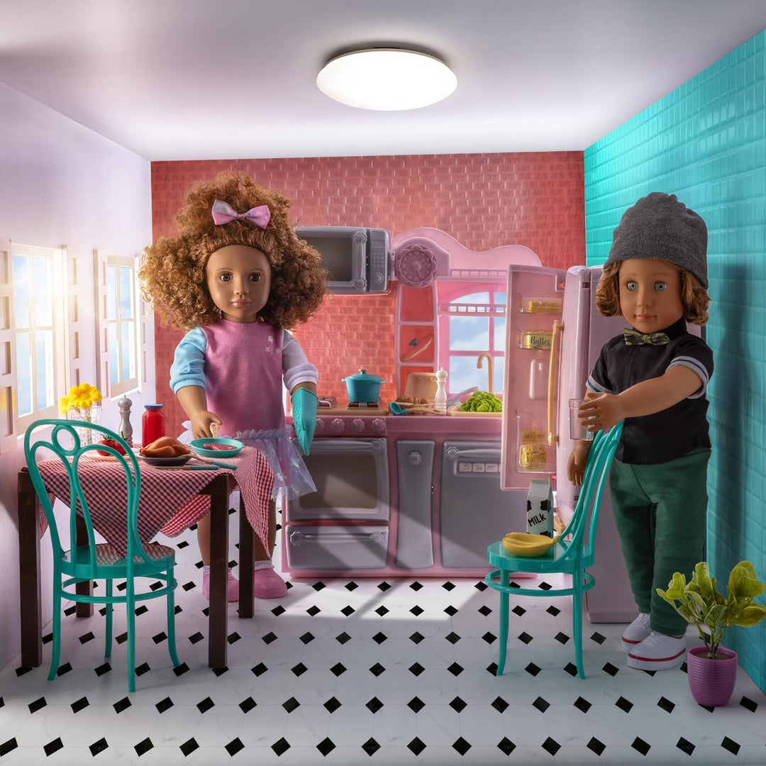 Our Generation - Gourmet-Küchen-Set - Pinker Kühlschrank & Küche Spielset - Kochen & Spielzeugessen