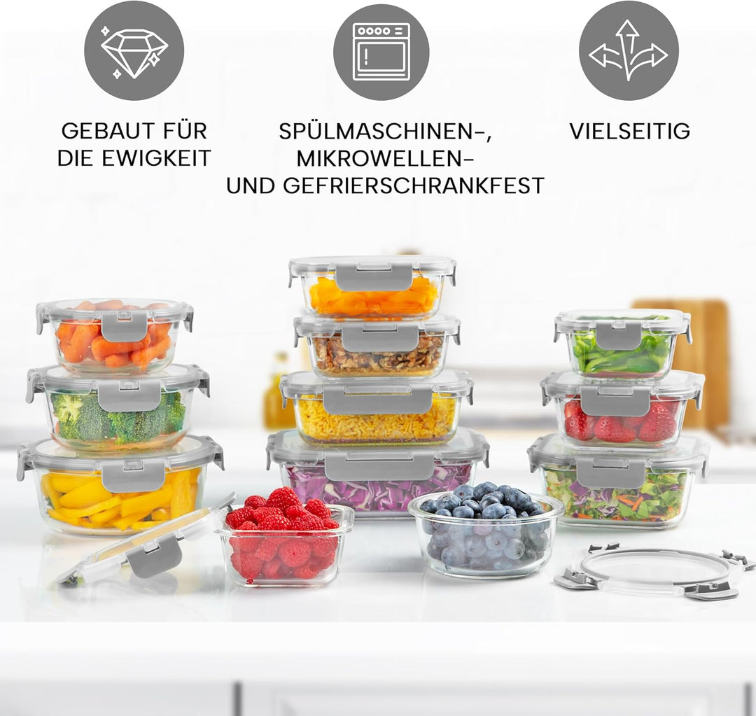 Zulay 12er-Set Glas-Frischhaltedosen für Meal Prep, Tupperdosen Set aus Glas mit luftdichten Deckeln