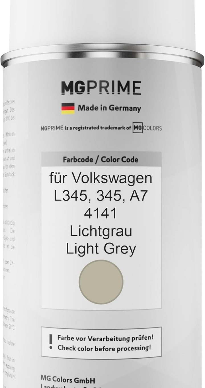 MG PRIME Autolack Sprühdosen Set für Volkswagen VW L345 / 345 / A7 4141 Lichtgrau/Light Grey Basisla