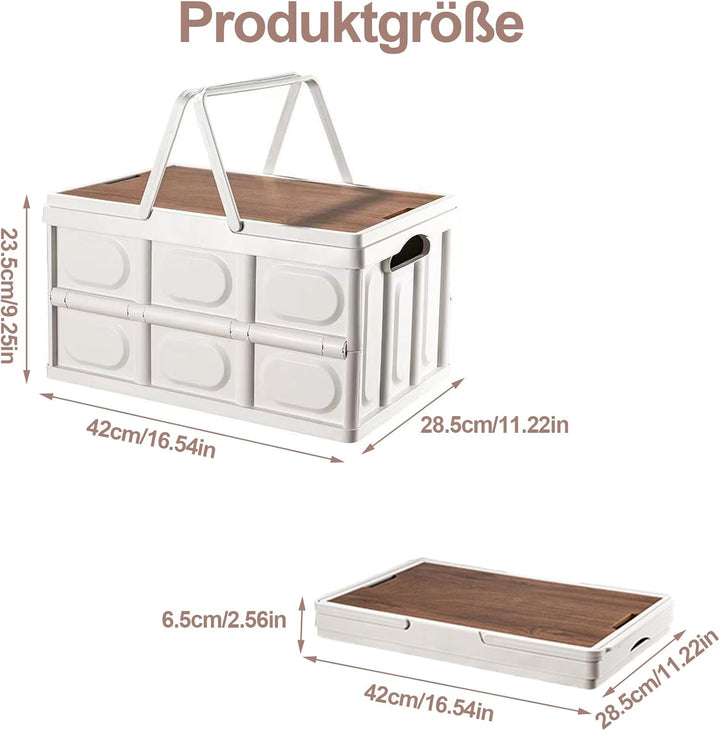 30L Klappbox mit Holzern Deckel und Griff, 42 * 28.5 * 23.5 cm Klappboxen Faltbar Stabil，Kunststoff