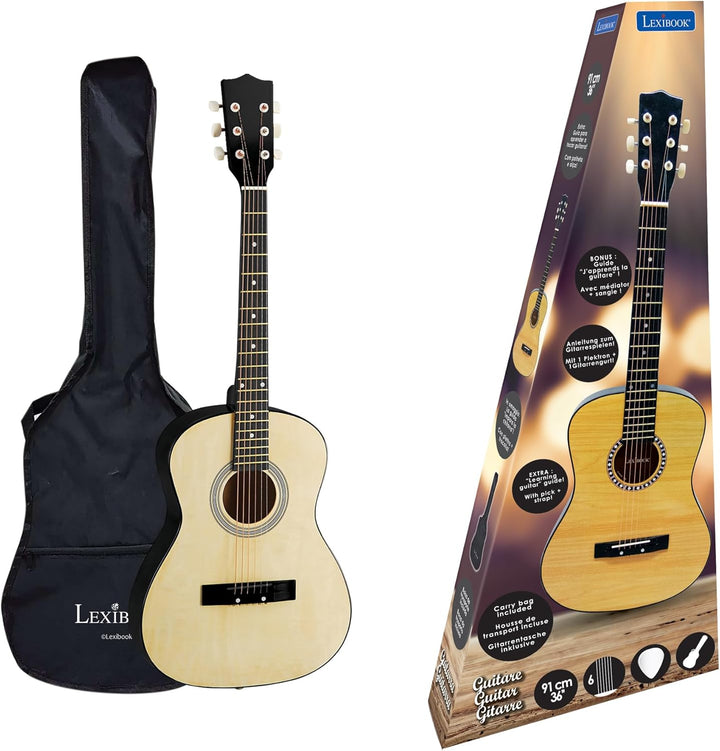 Lexibook K2200 Akustikgitarre, 91 cm, Lernanleitung enthalten, 6 Nylonsaiten, Gitarrentasche inklusi