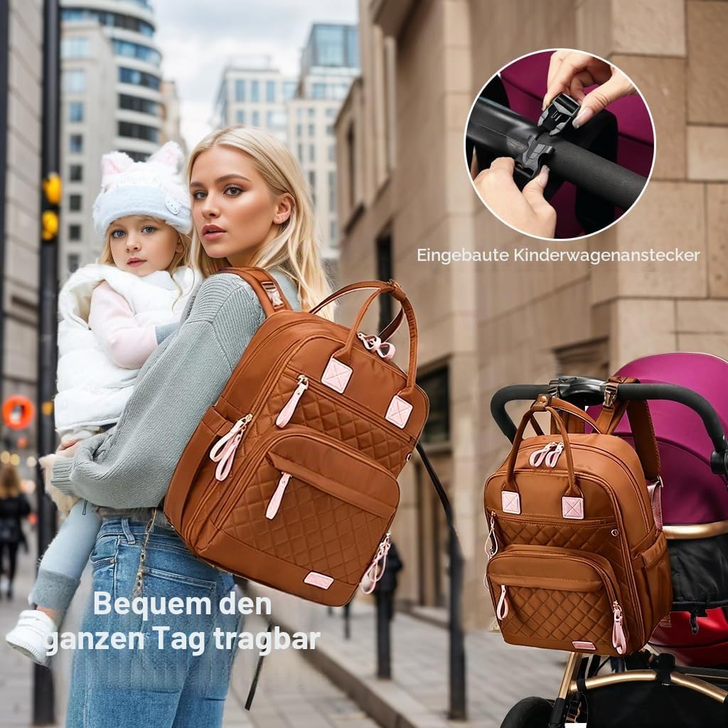 LORADI 18-Pockets Windel Bag Rucksack mit wasserdichten Taschen und Kinderwagen Schnalle, wandelbare
