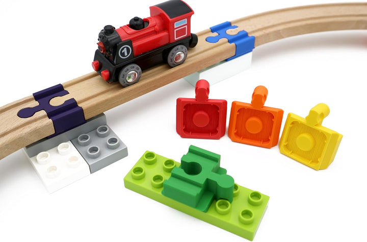 missing piece - Duplo-Adapter für Holzeisenbahnen (12 Stück) (Regenbogen), Regenbogen