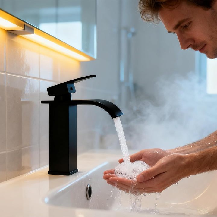 Wasserhahn Küche Schwarz Küchenarmatur mit Einhebelmischer Wasserfall Waschtischarmatur Spülenarmatu