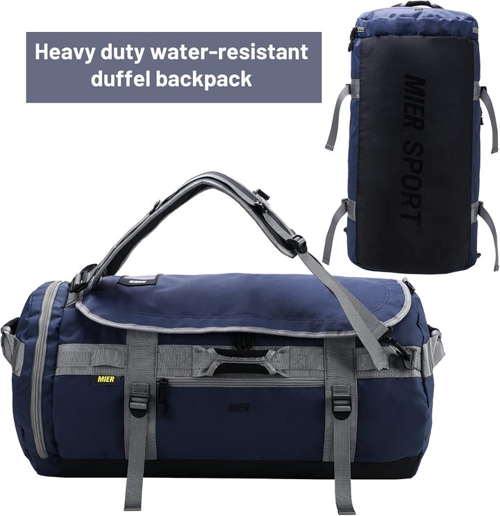 MIER Grosse Sporttasche wasserdicht Sportrucksack mit Schuhfach umwandelbar in Rucksack, 45L/60L/90L