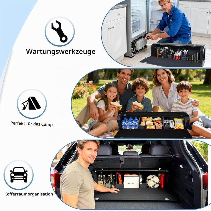 Grosser XXL Auto Kofferraum Organizer mit Deckel – Premium NAPPA Leder, Vordertür &amp; Tragbarer Push-P