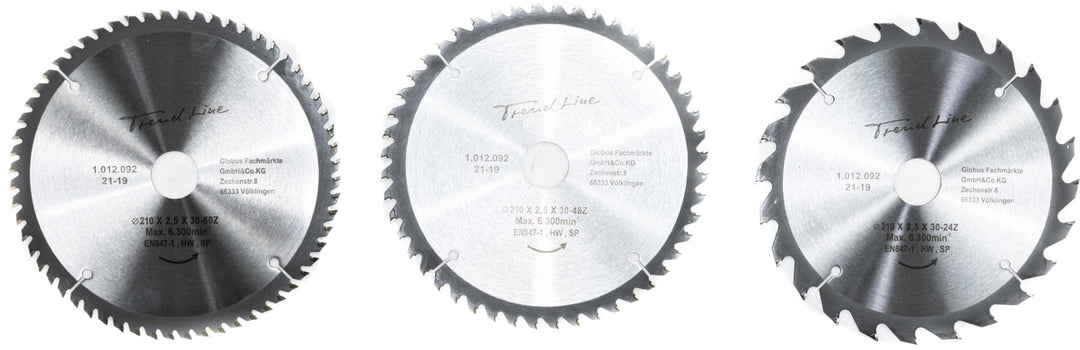 TrendLine HM-Kreissägeblätter Ø 210 mm Bohrung Ø 30 mm 3-teilig Kreissägeblätter