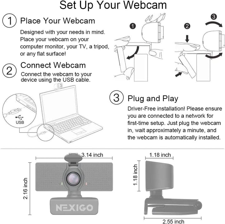 NexiGo N60 1080P Webcam, HD-Webcam mit Mikrofon, Softwaresteuerung und Datenschutzabdeckung, USB-Com