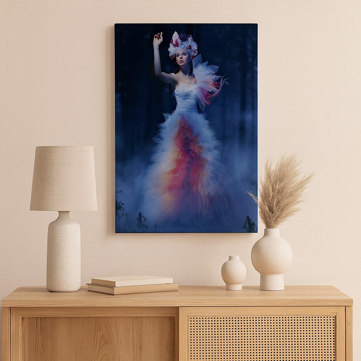 Bilder auf Leinwand 55x100cm Leinwandbild mit Rahmen Frau Geheimnis Nacht Wald Gross Wanddeko Bild S