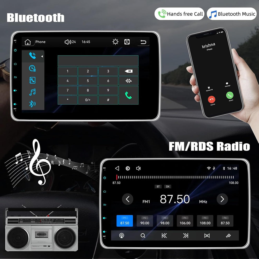 CAMECHO Autoradio mit IPS Bildschirm,10 Zoll 1 Din Apple CarPlay Android Auto Touch Screen Display,