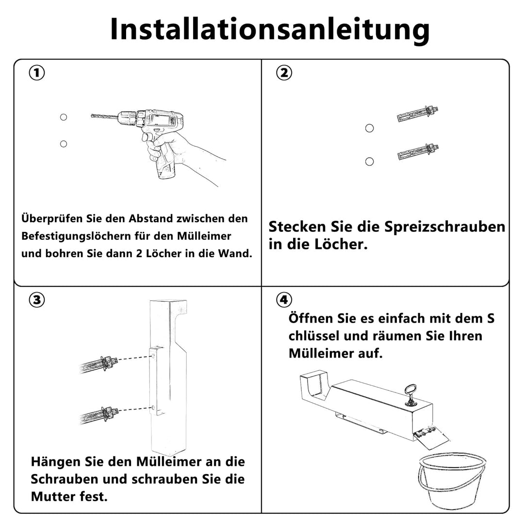 Wandmontierter grosser Mülleimer, Schliessbar Abfallbehälter aus Edelstahl, Müllständer für den Auss