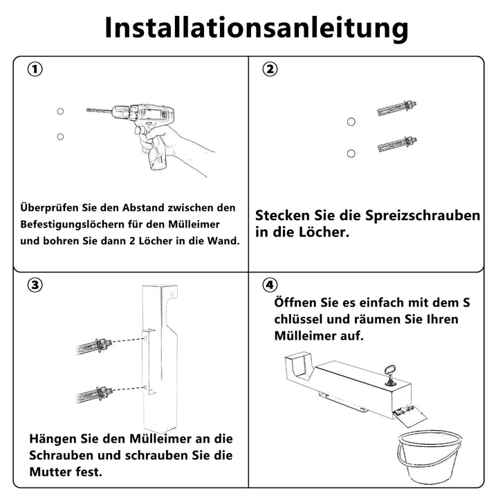 Wandmontierter grosser Mülleimer, Schliessbar Abfallbehälter aus Edelstahl, Müllständer für den Auss