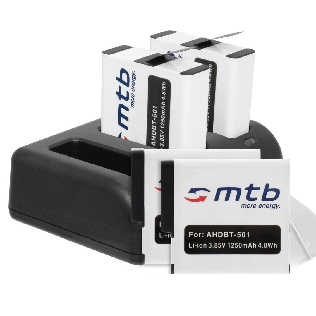 4 Akkus (1250mAh) + Triple-Ladegerät (USB) für AABAT-001 / Für GoPro Hero 5, Hero 6 - mit Allen Firm